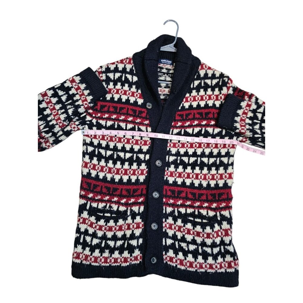 Zara Young Mens Large Shawl Collar Fair Isle Cardigan Wool Blend Knit Sweater - Picture 6 of 7